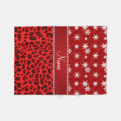 名前をカスタムするレッドヒョウ赤い雪ストライプ片 フリースブランケット (正面(横))