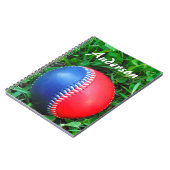 名前をカスタムするレッドホワイト&ブルーベースボール ノートブック (左側)