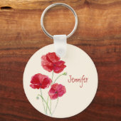 名前をカスタムするレッドポピー水彩花 キーホルダー (正面)