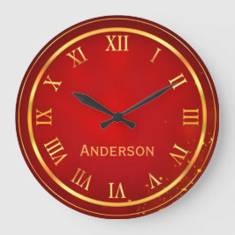 名前をカスタムするレッド金ゴールドクラシエレガントーローマン ラウンド壁時計