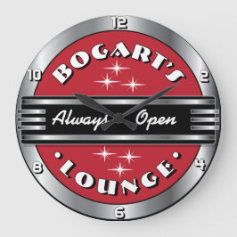 名前をカスタムするレトロカクテルラウンジウォールクロックレッド ラージ壁時計