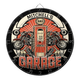 名前をカスタムするレトロガスポンプオートバイバイクもしくは自転車に乗る人車庫 ダーツボード