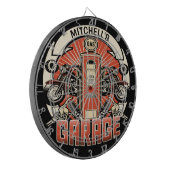 名前をカスタムするレトロガスポンプオートバイバイクもしくは自転車に乗る人車庫 ダーツボード (正面左)