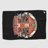 名前をカスタムするレトロガスポンプ自動二輪車バイクもしくは自転車に乗る人車庫 ゴルフタオル (横)