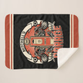 名前をカスタムするレトロガスポンプ自動二輪車バイクもしくは自転車に乗る人車庫 シェルパブランケット (正面(横))