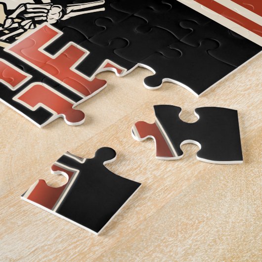 名前をカスタムするレトロガスポンプ自動二輪車バイクもしくは自転車に乗る人車庫 ジグソーパズル (側面)