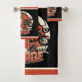 名前をカスタムするレトロガスポンプ自動二輪車バイクもしくは自転車に乗る人車庫 バスタオルセット (インサイチュ)