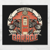 名前をカスタムするレトロガスポンプ自動二輪車バイクもしくは自転車に乗る人車庫 ビールラベル (シングルラベル)