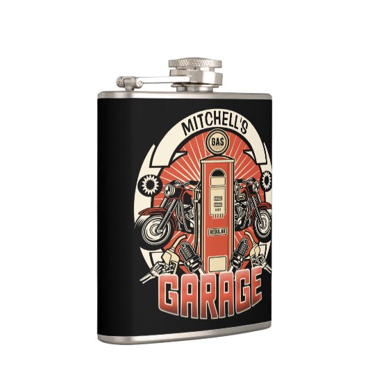 名前をカスタムするレトロガスポンプ自動二輪車バイクもしくは自転車に乗る人車庫 フラスク (右)