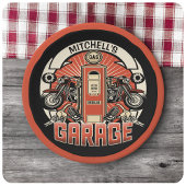 名前をカスタムするレトロガスポンプ自動二輪車バイクもしくは自転車に乗る人車庫 ペーパープレート