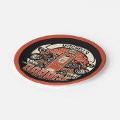 名前をカスタムするレトロガスポンプ自動二輪車バイクもしくは自転車に乗る人車庫 ペーパープレート (アングル)