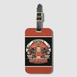 名前をカスタムするレトロガスポンプ自動二輪車バイクもしくは自転車に乗る人車庫 ラゲッジタグ