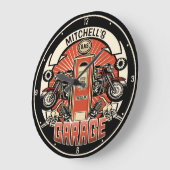 名前をカスタムするレトロガスポンプ自動二輪車バイクもしくは自転車に乗る人車庫 ラージ壁時計 (傾斜)