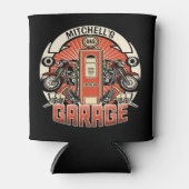 名前をカスタムするレトロガスポンプ自動二輪車バイクもしくは自転車に乗る人車庫 缶クーラー (正面)