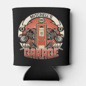 名前をカスタムするレトロガスポンプ自動二輪車バイクもしくは自転車に乗る人車庫 缶クーラー (裏面)