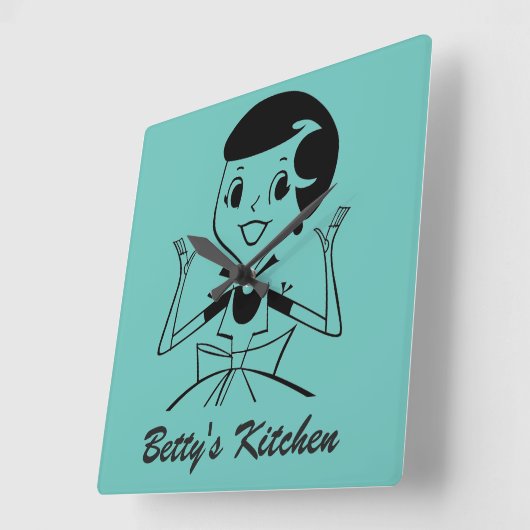 名前をカスタムするレトロキッチンクロック！ スクエア壁時計 (傾斜)