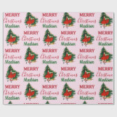 名前をカスタムするレトロクリスマスガールクリスマスツリーピンク ラッピングペーパー (フラット)