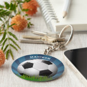 名前をカスタムするレトロサッカーボールキーチェーン キーホルダー (側面)