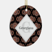 名前をカスタムするレトロサファリサンセットボヘミアンマンダラ セラミックオーナメント (右)