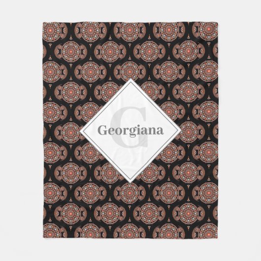 名前をカスタムするレトロサファリサンセットボヘミアンマンダラ フリースブランケット (正面)