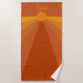 名前をカスタムするレトロサンセット ビーチタオル (正面)