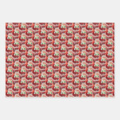 名前をカスタムするレトロサンタクロースChristmas Trio Gift ラッピングペーパーシート (正面3)