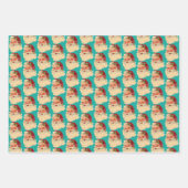 名前をカスタムするレトロサンタクロースChristmas Trio Gift ラッピングペーパーシート (正面2)