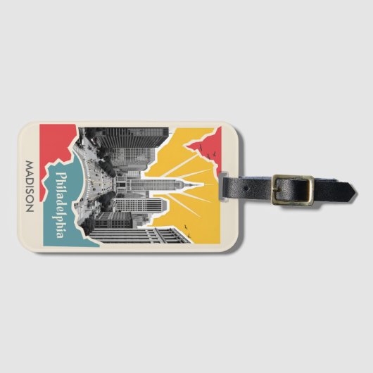 名前をカスタムするレトロフィラデルフィア ラゲッジタグ (正面横)