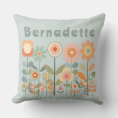 名前をカスタムするレトロヴィンテージワイルドフラワーフローラデイジー クッション (正面)