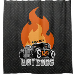 名前をカスタムするレトロ改造クーペレーシングホットフレイムス シャワーカーテン