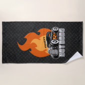 名前をカスタムするレトロ改造クーペレーシングホットフレイムス ビーチタオル (正面)