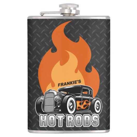 名前をカスタムするレトロ改造クーペレーシングホットフレイムス フラスク (正面)