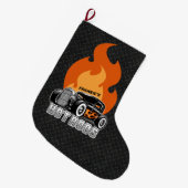 名前をカスタムするレトロ改造クーペレーシングホットフレイムス ラージクリスマスストッキング (正面 (吊り時))
