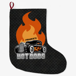 名前をカスタムするレトロ改造クーペレーシングホットフレイムス ラージクリスマスストッキング