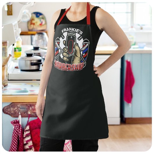 名前をカスタムするレトロ理容師ショップポールバーバーショップ エプロン