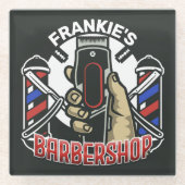 名前をカスタムするレトロ理容師ショップポールバーバーショップ ガラスコースター (正面)