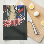 名前をカスタムするレトロ理容師ショップポールバーバーショップ キッチンタオル (四つ折り)