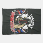 名前をカスタムするレトロ理容師ショップポールバーバーショップ キッチンタオル (横)