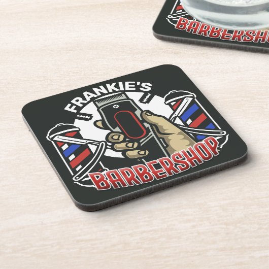 名前をカスタムするレトロ理容師ショップポールバーバーショップ コースター (左側)