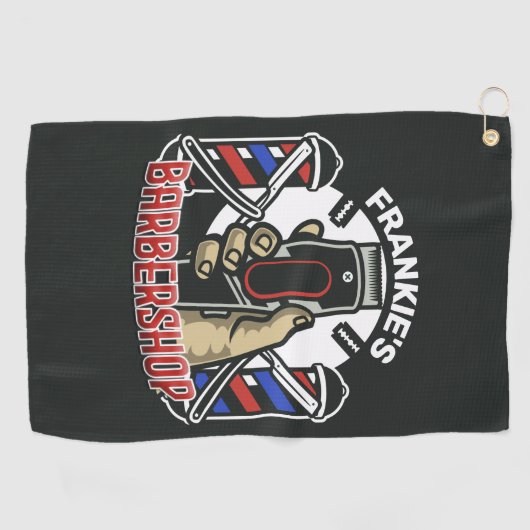 名前をカスタムするレトロ理容師ショップポールバーバーショップ ゴルフタオル (横)