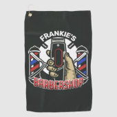 名前をカスタムするレトロ理容師ショップポールバーバーショップ ゴルフタオル (正面)