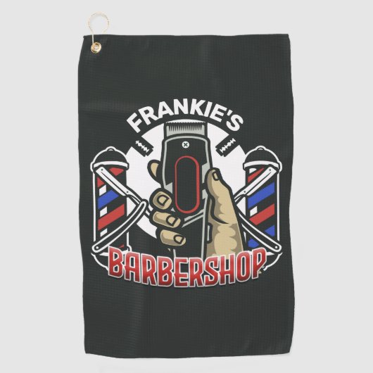 名前をカスタムするレトロ理容師ショップポールバーバーショップ ゴルフタオル (正面)