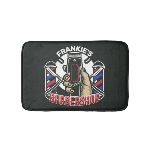 名前をカスタムするレトロ理容師ショップポールバーバーショップ バスマット (正面)