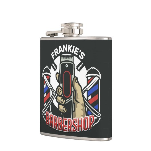 名前をカスタムするレトロ理容師ショップポールバーバーショップ フラスク (左)