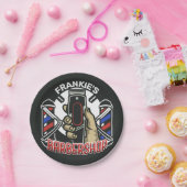 名前をカスタムするレトロ理容師ショップポールバーバーショップ ペーパープレート (パーティー)