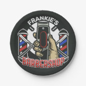 名前をカスタムするレトロ理容師ショップポールバーバーショップ ペーパープレート (正面)