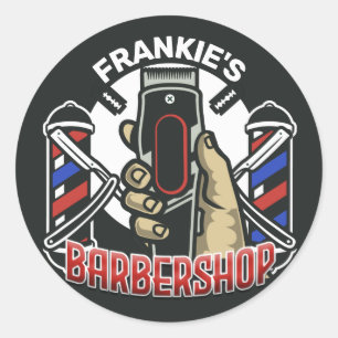 名前をカスタムするレトロ理容師ショップポールバーバーショップ ラウンドシール