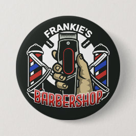 名前をカスタムするレトロ理容師ショップポールバーバーショップ 缶バッジ