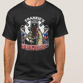 名前をカスタムするレトロ理容師ショップポールバーバーショップ Tシャツ