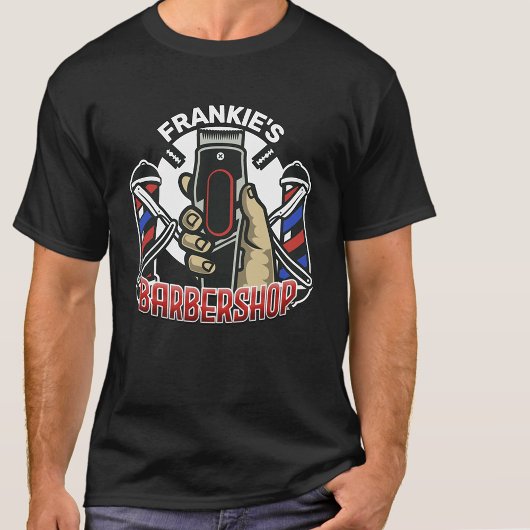 名前をカスタムするレトロ理容師ショップポールバーバーショップ Tシャツ
